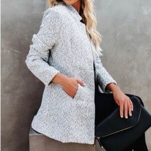 Vici Herringbone Open-Front Coat - Gray